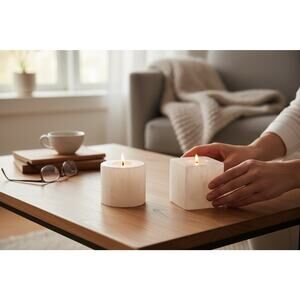 Selenite Crystal Candle Holder Pair Square and Runs Shape Natural White Quartz